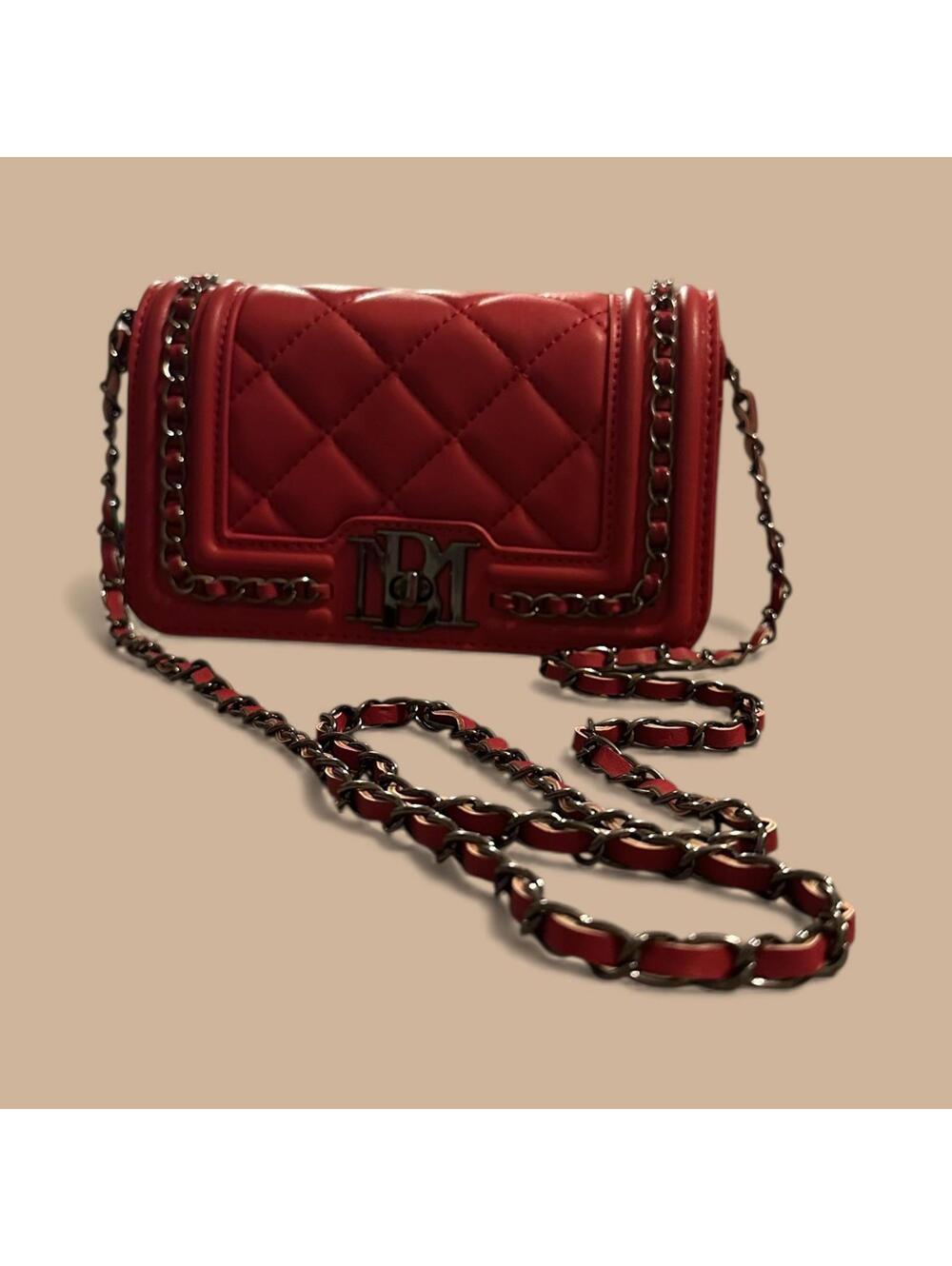 Badgley Mischka Red Quilted Leather Chain Shoulder Bag NWT